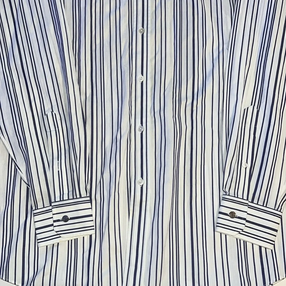 Hermés made in France men’s 43/17 button long sleeve shirt blue and white stripe - Picture 3 of 13